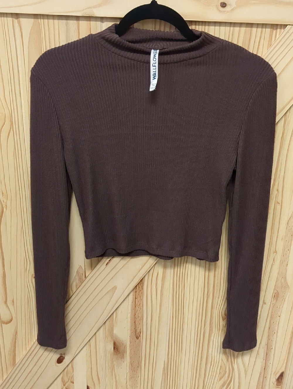 Wallflower Chocolate Brown Ribbed Long-Sleeve Crop Top